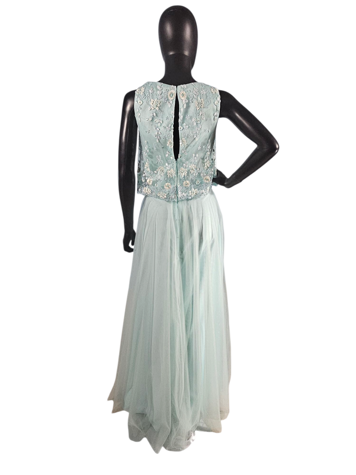 Mint Lace Bodice Full Length Formal A-Line Dress - Mori Lee