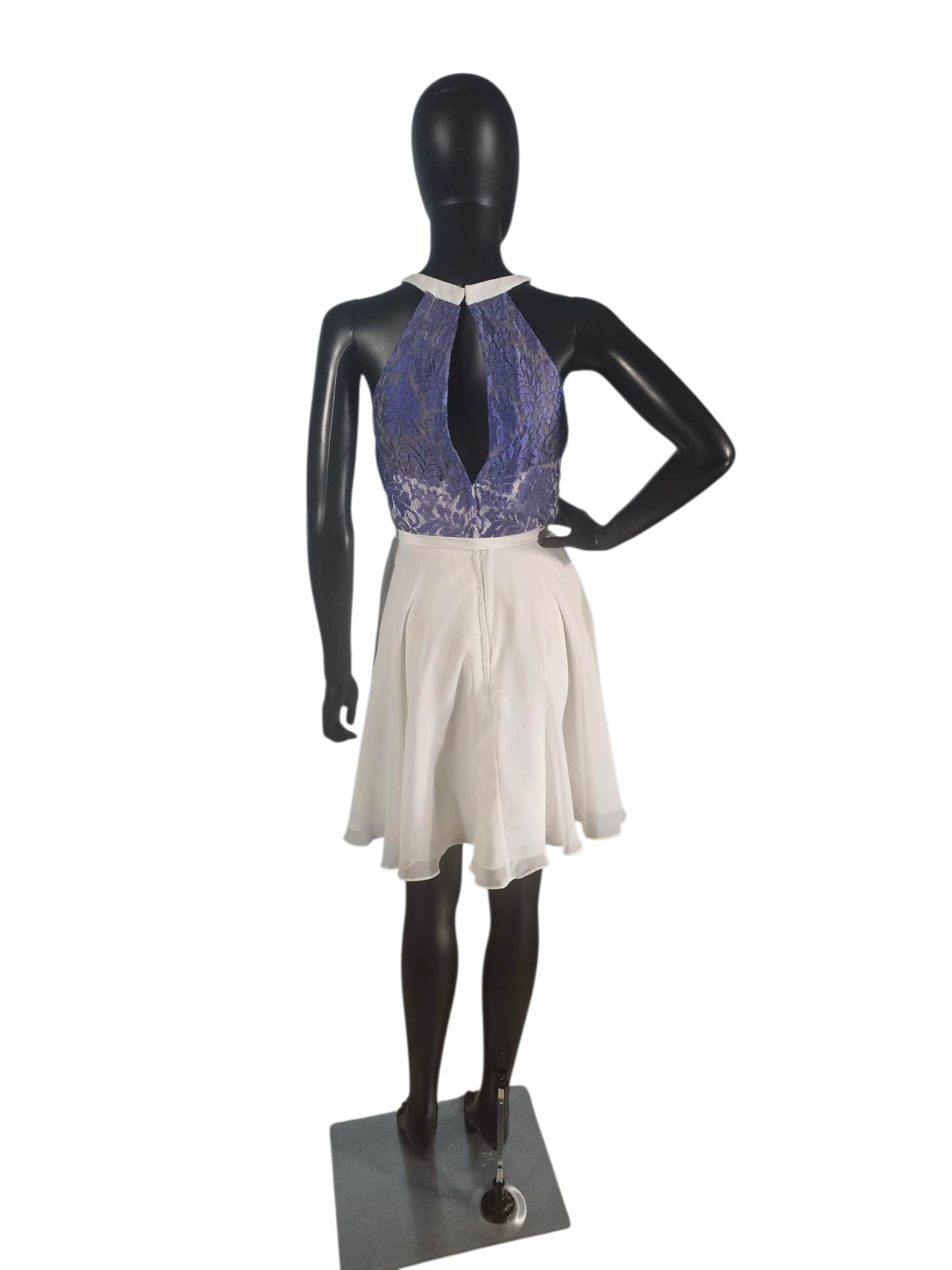 Blue Lace/White Chiffon Halter Mid-Length Dress - Da Vinci