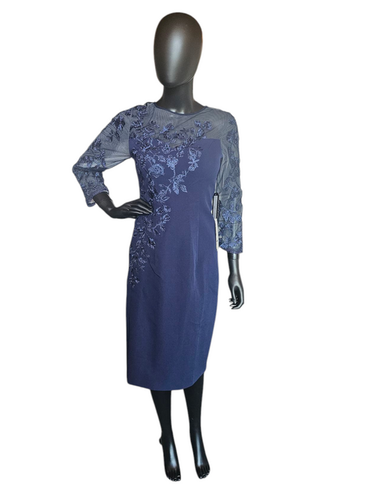 Navy Illusion Sleeve Fitted Formal Dress - NWT