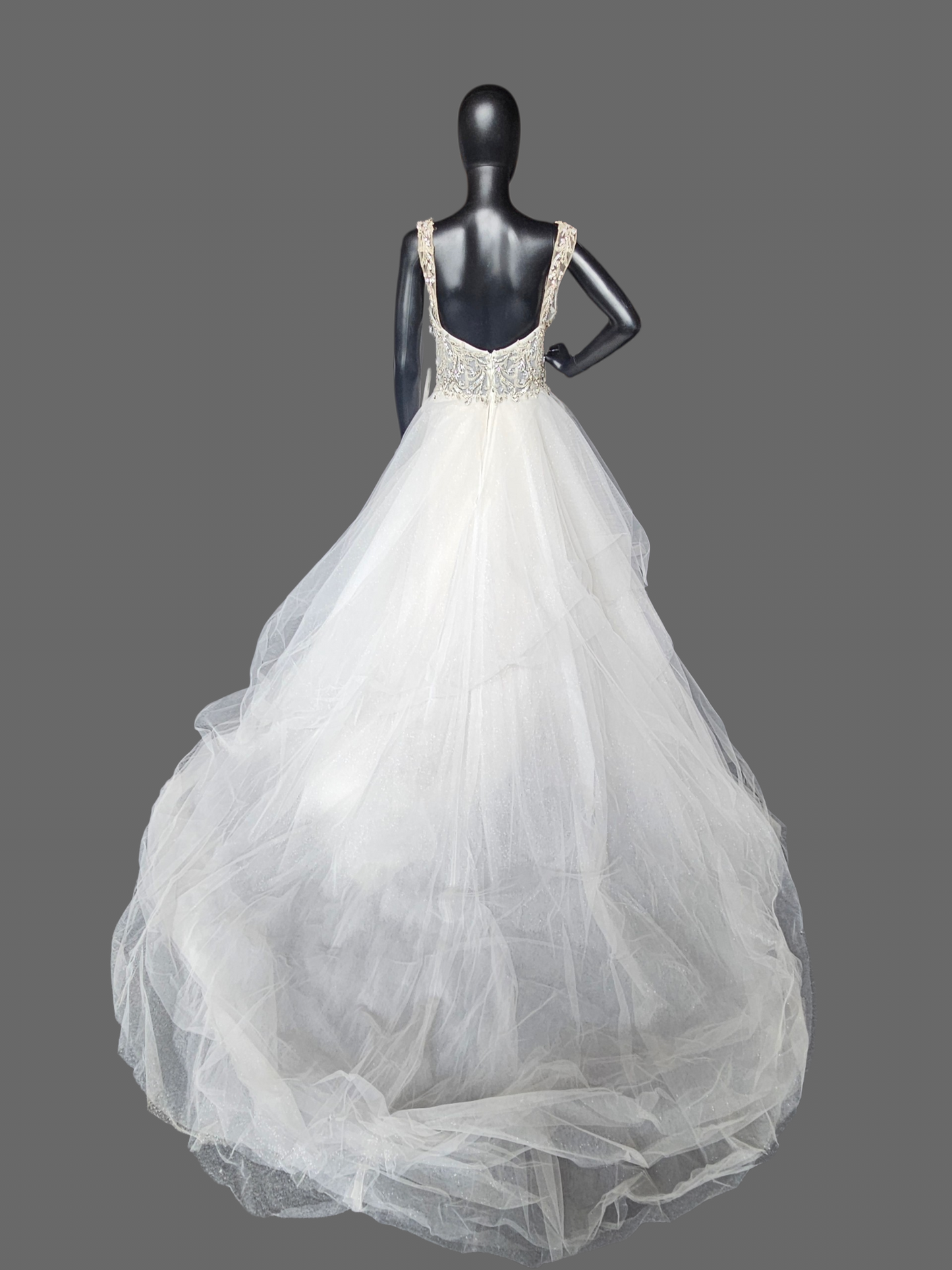 Silver Crystal/Glitter Tulle Ballgown Wedding Gown - Lucia