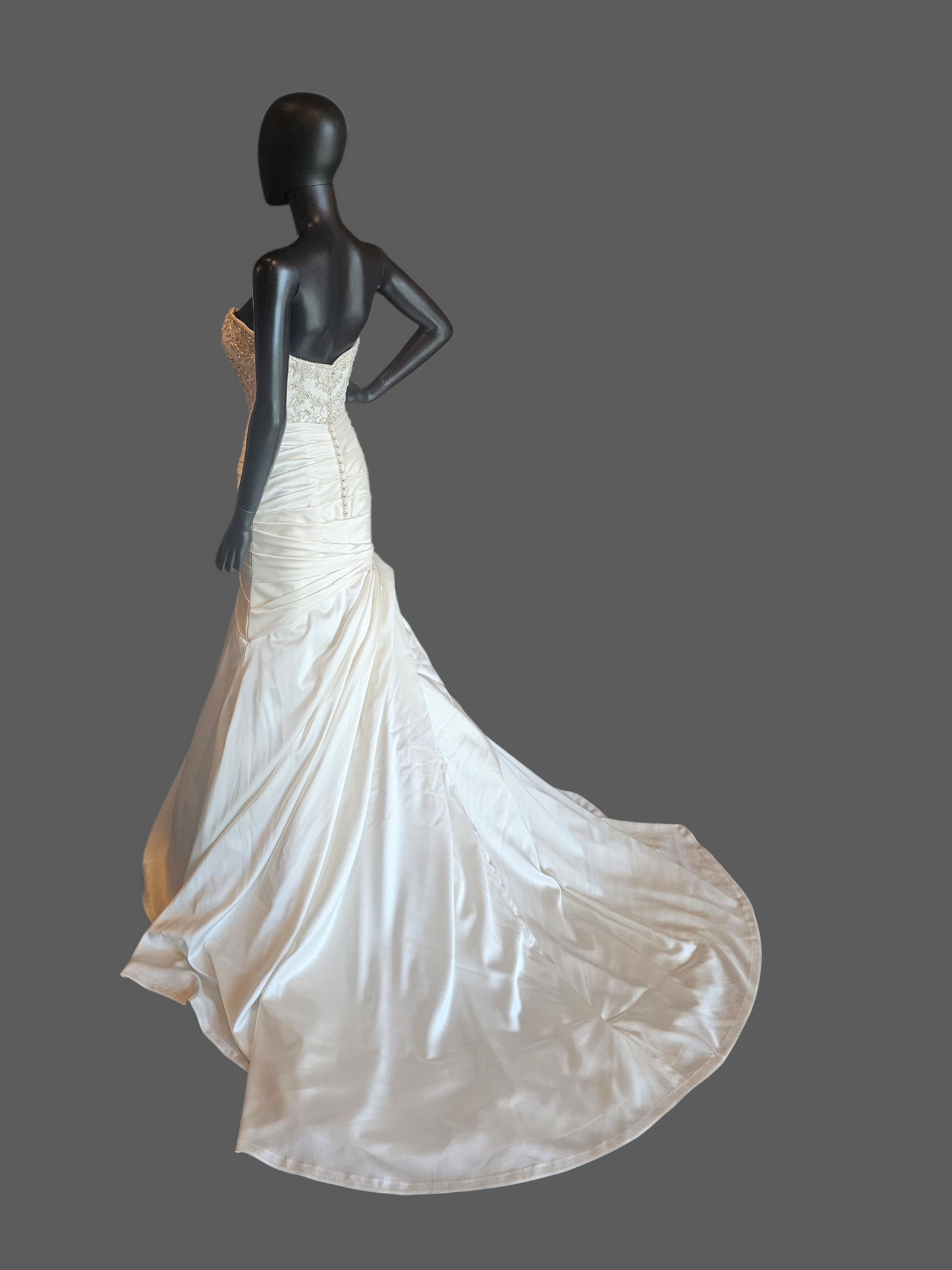 Ivory Silky Satin Side Sweep Fit/Flare Wedding Gown - Casablanca