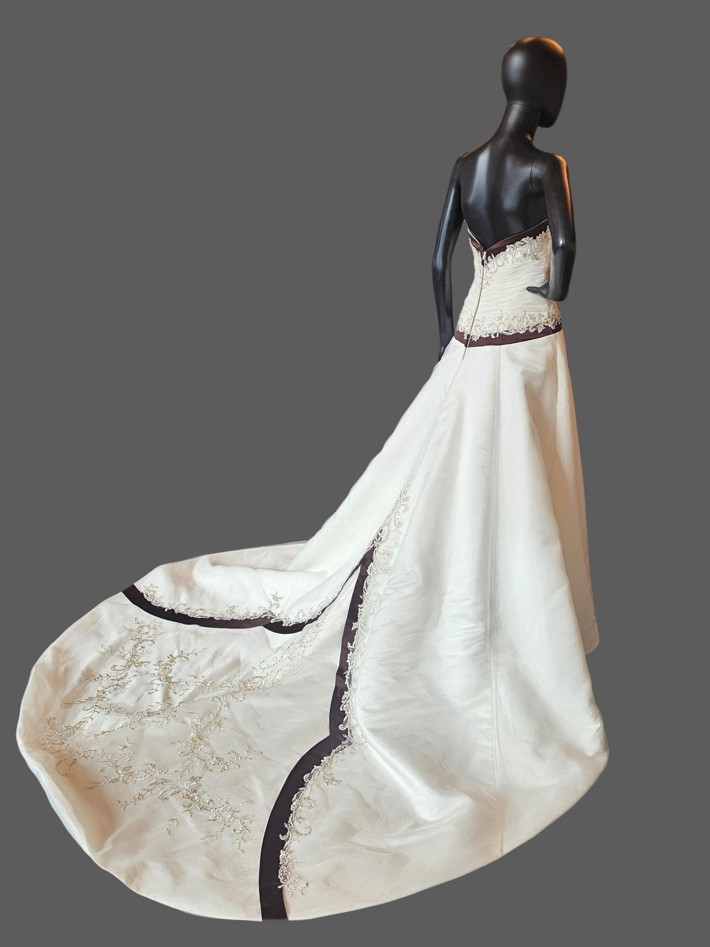 Ivory/Chocolate Satin Sweetheart A-line Wedding Gown - Bonny