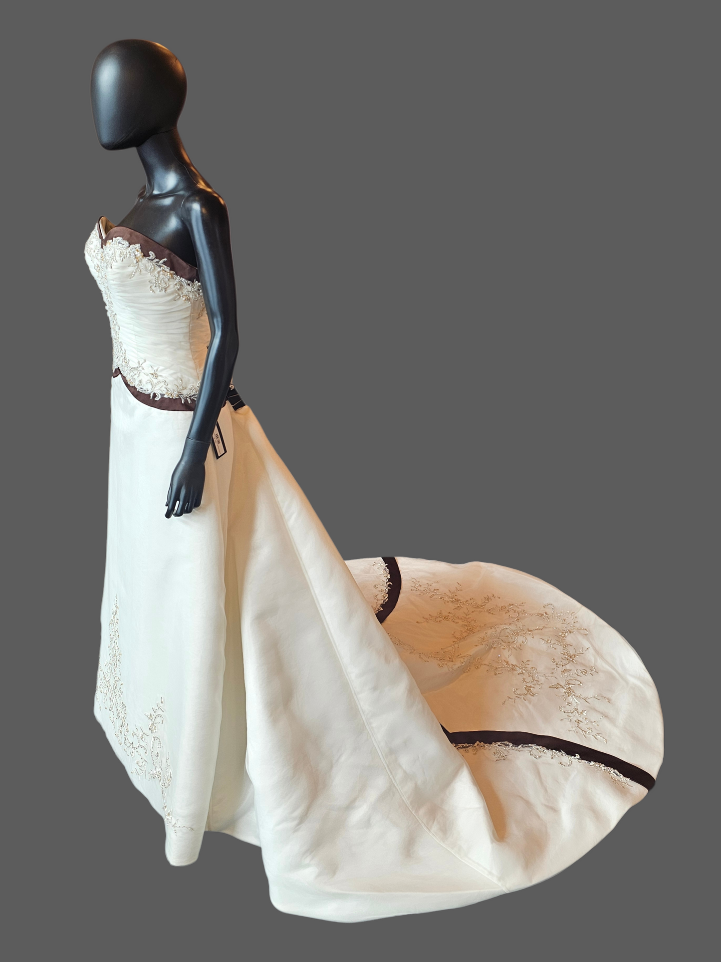Ivory/Chocolate Satin Sweetheart A-line Wedding Gown - Bonny
