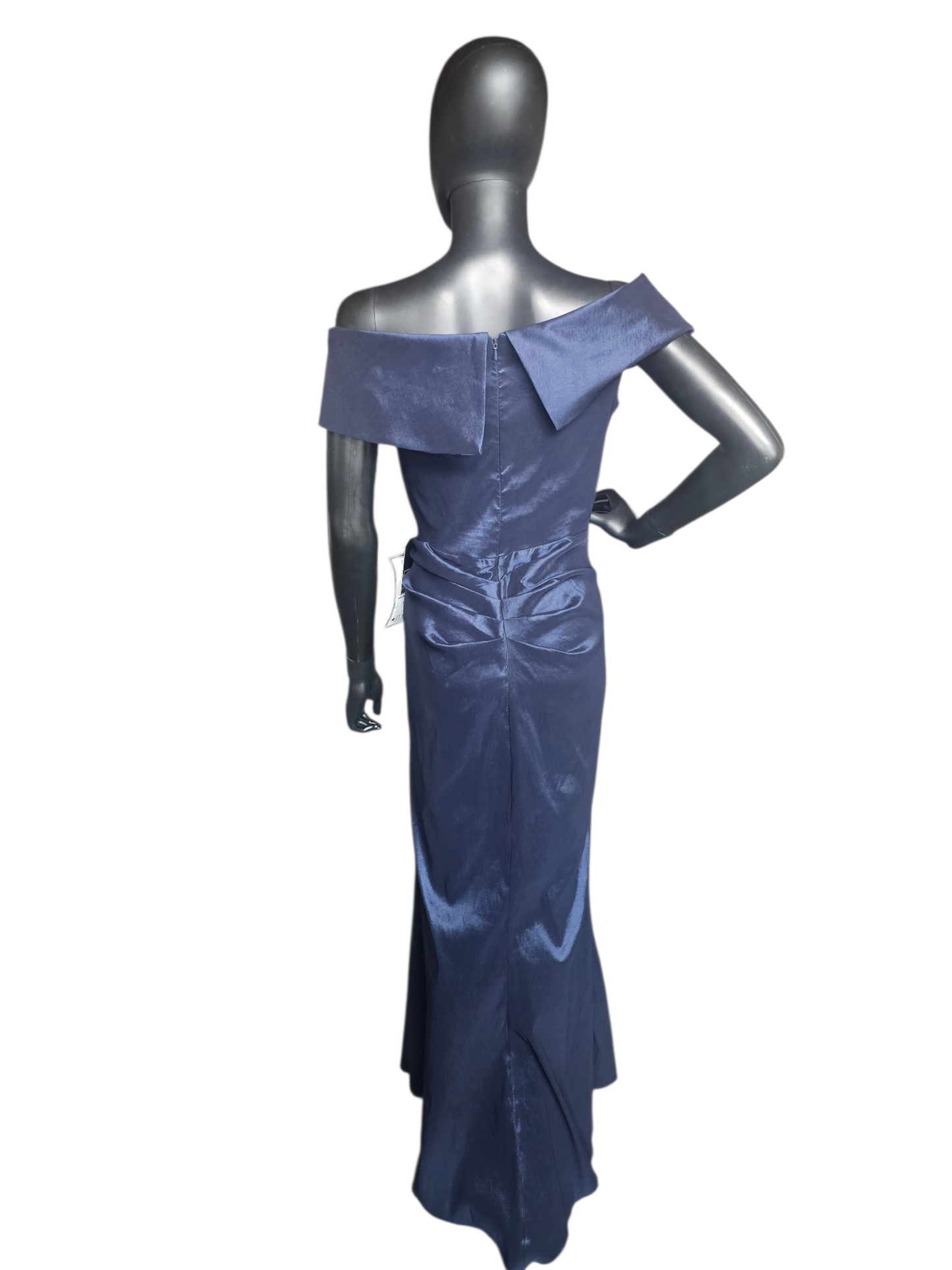 Navy Taffeta Off Shoulder Formal Dress Petite - Xscape