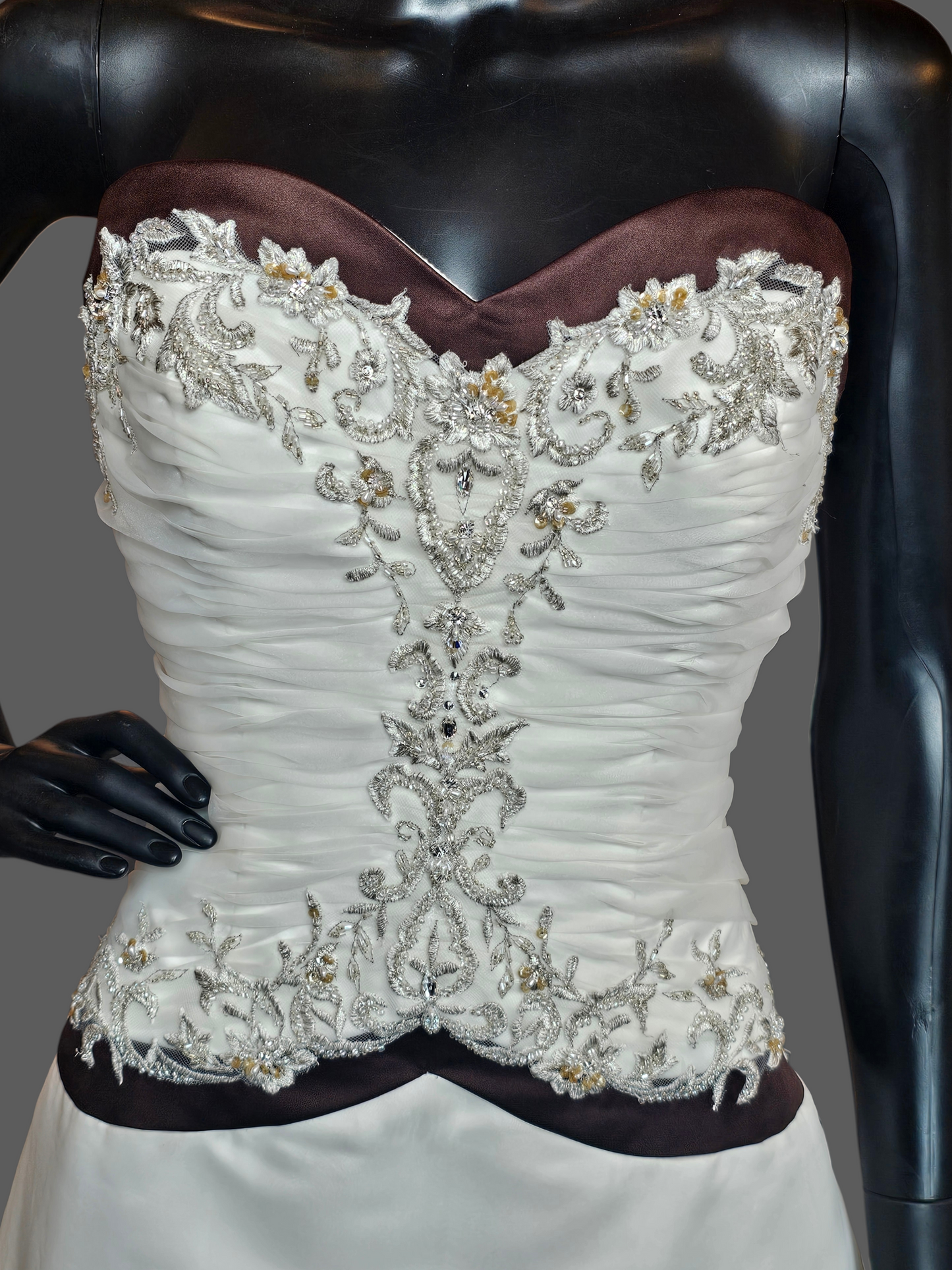 Ivory/Chocolate Satin Sweetheart A-line Wedding Gown - Bonny