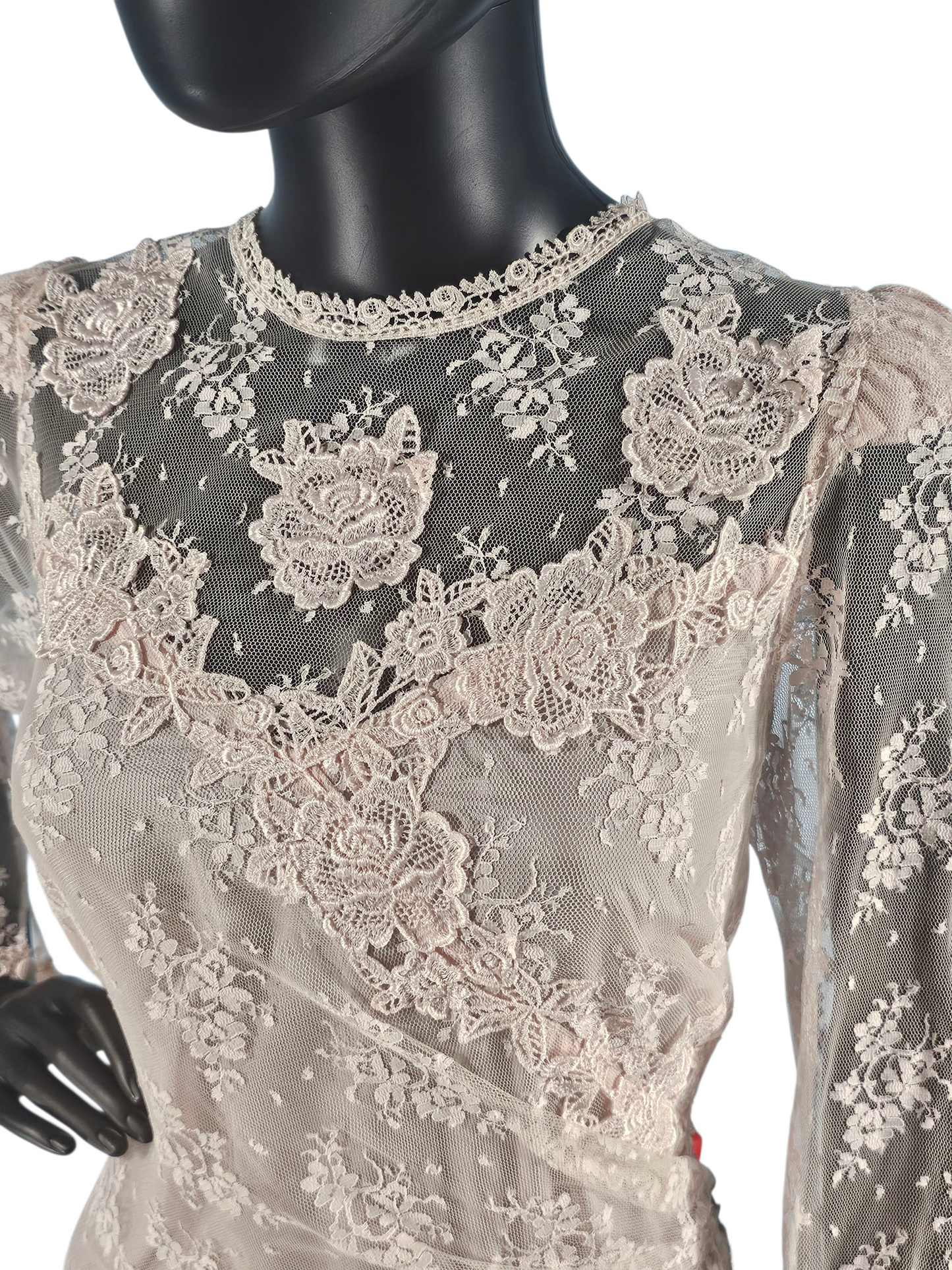 Vintage Pink Lace Drop Waist Formal Dress