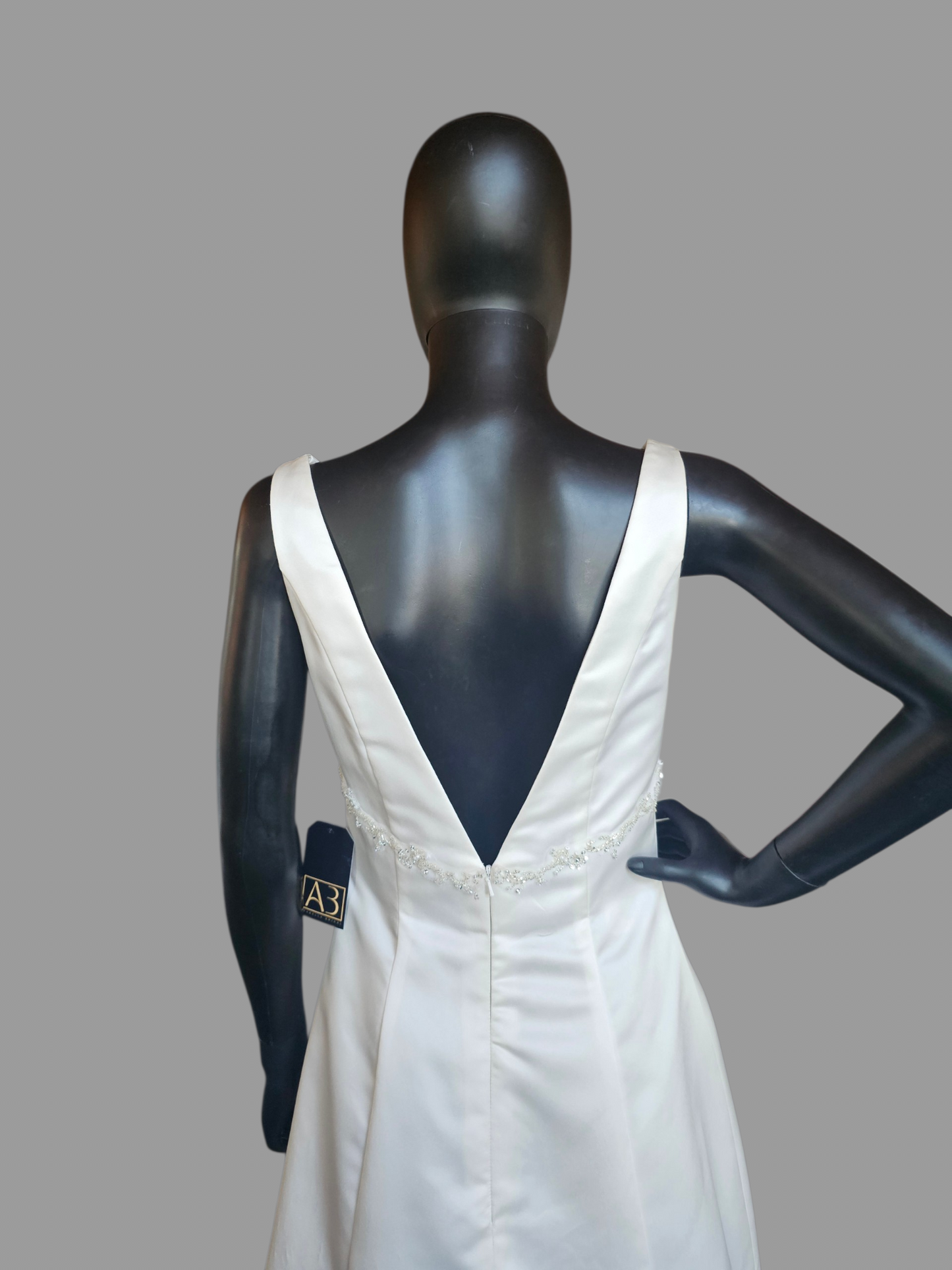 Ivory Simple Satin V-Neck Sheath Open Back Applica Detail Wedding Dress- Destiny