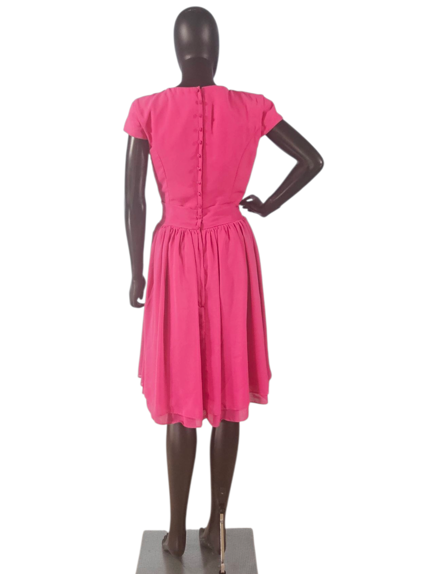 Hot Pink Cap Sleeve Full Skirt Cocktail Dress