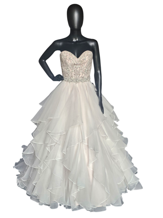 Sweetheart Strapless Blush Tiered Ball Gown Wedding Dress - Mori Lee