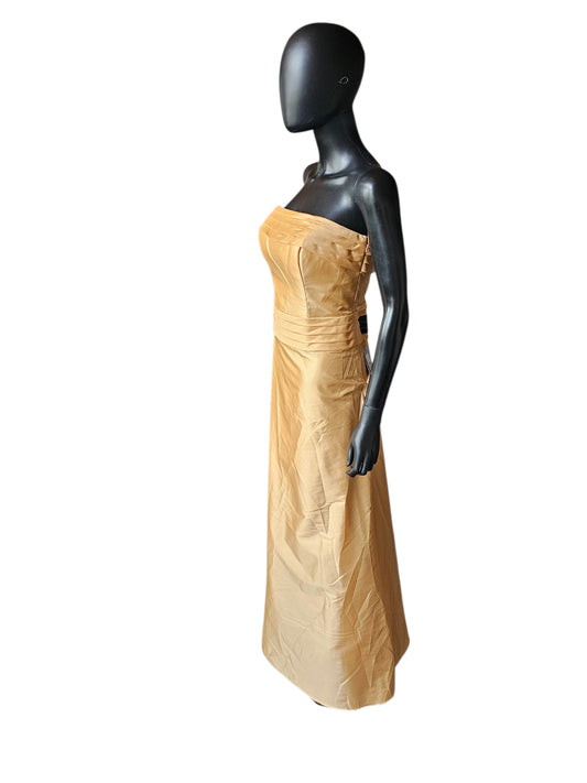 Gold Strapless Ruffle Tafetta A-Line Formal Dress - Bari Jay