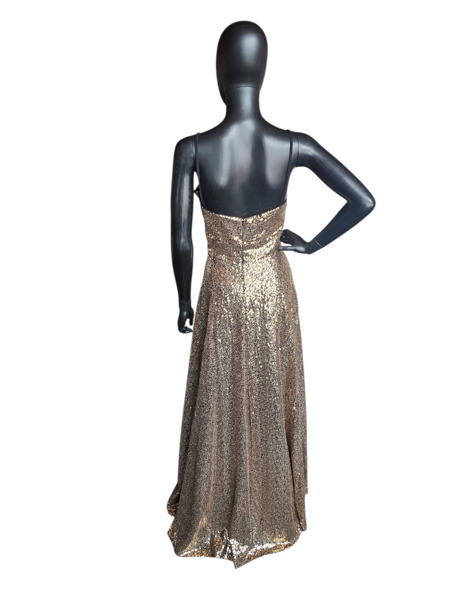 Black/Gold Sequin V-Neck A-Line Prom/Pagent Dress - Sparkle