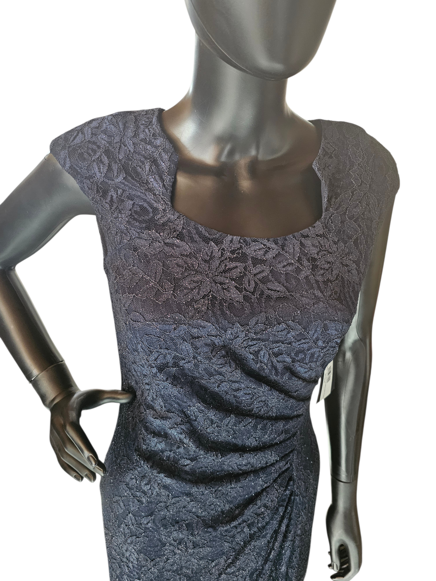 Navy Lace Side Ruched Cap Sleeve Maxi Formal Dress - Tahari