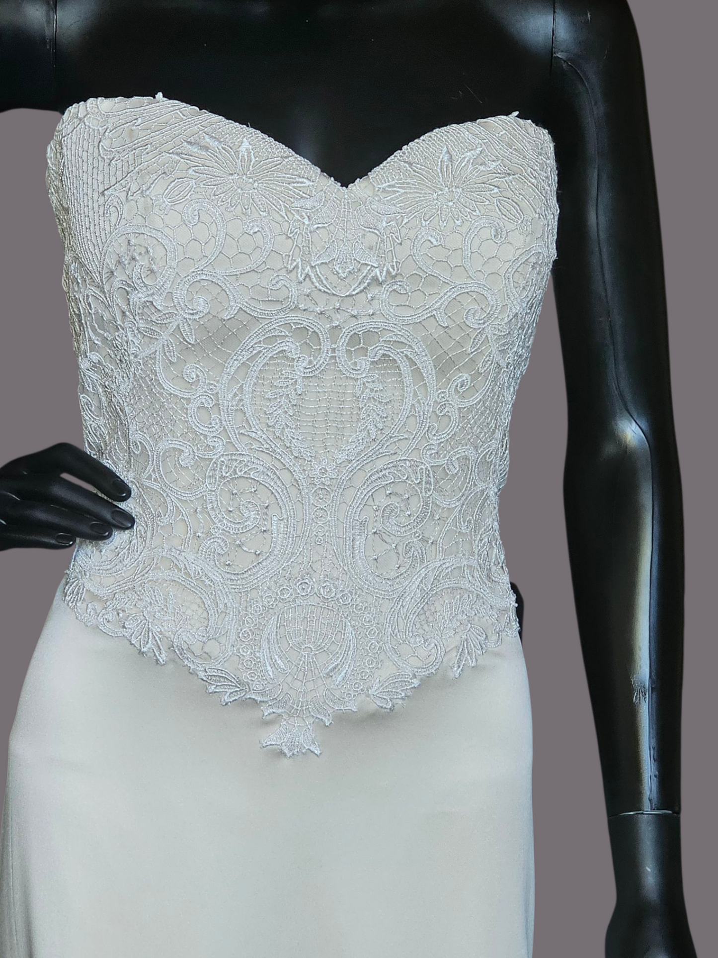 Champagne Silky Satin/Ivory Lace Wedding Gown - Beloved