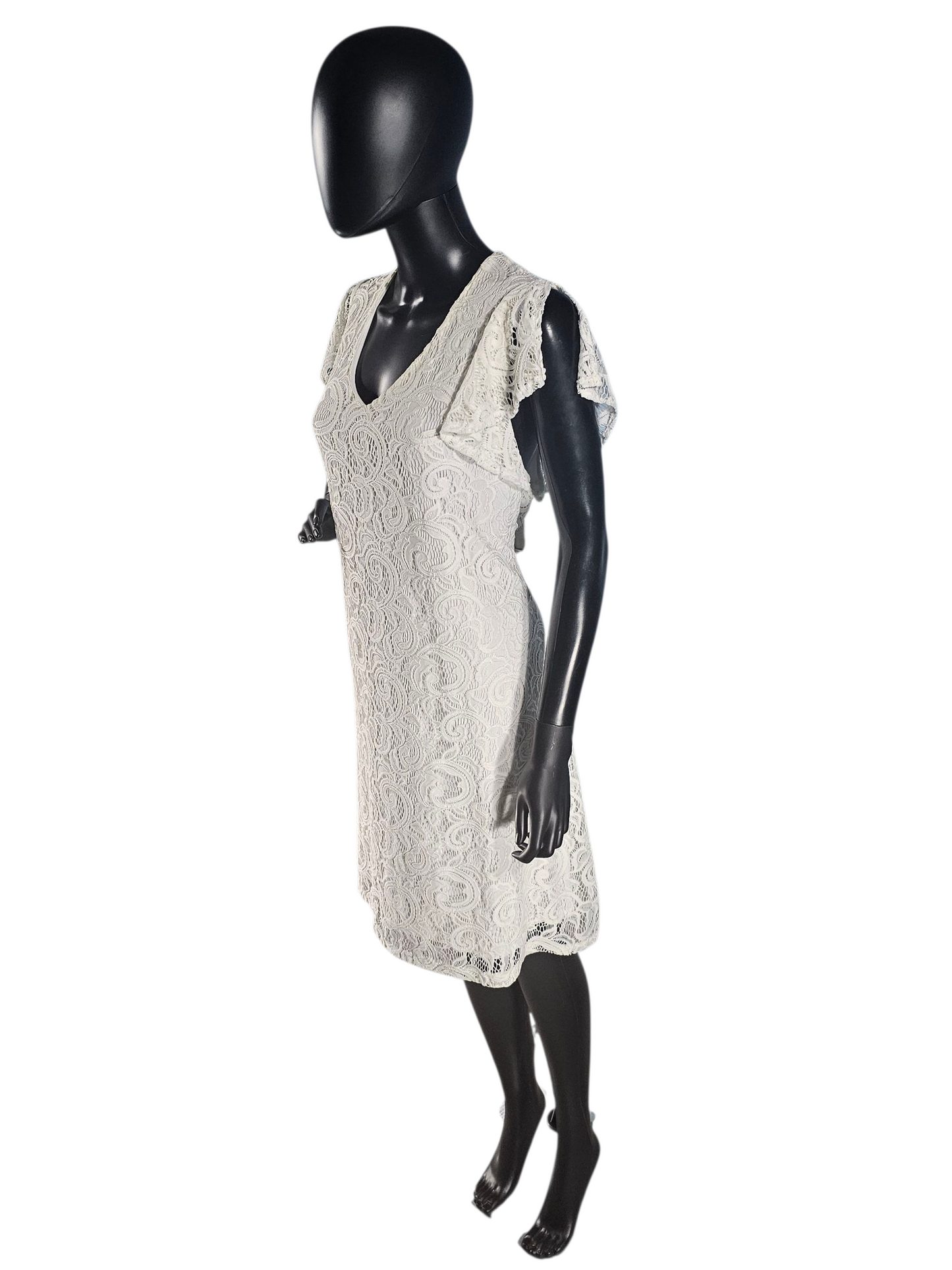 White Lace V-Neck Flutter Sleeve - Dana Buchman