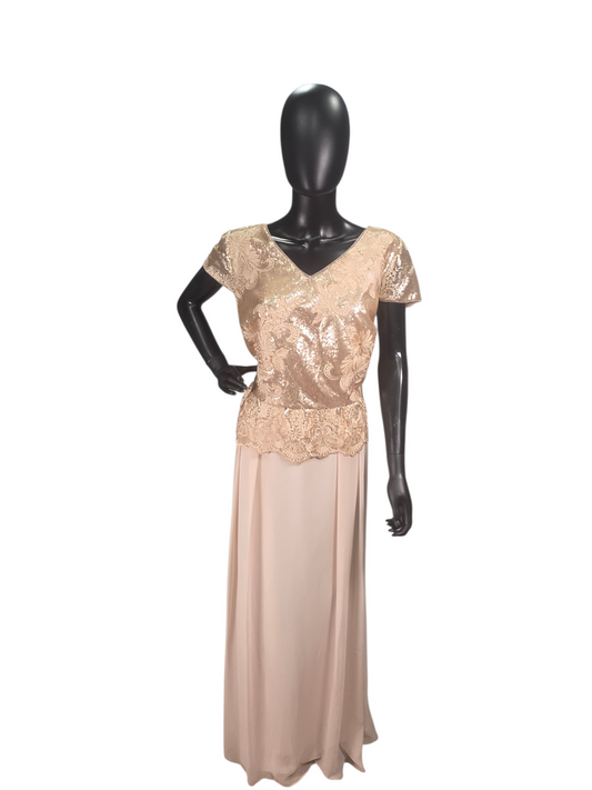 Blush Peplum Drop Waist Floral Sequin Cap Sleeve - Adrianna Papell