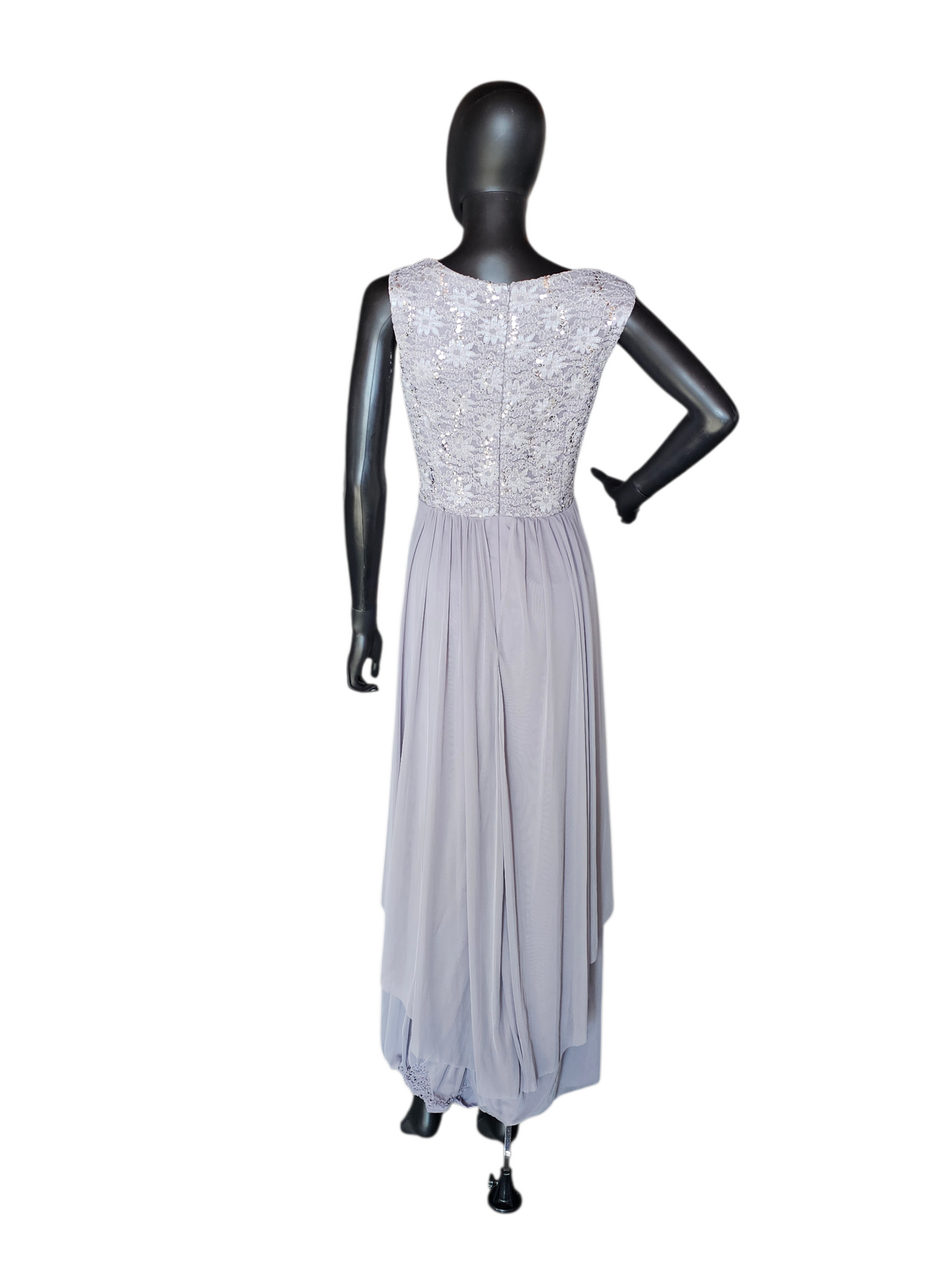 Silver/Grey Lace 3/4 Sleeve Jacket Formal Dress - R + M Richards