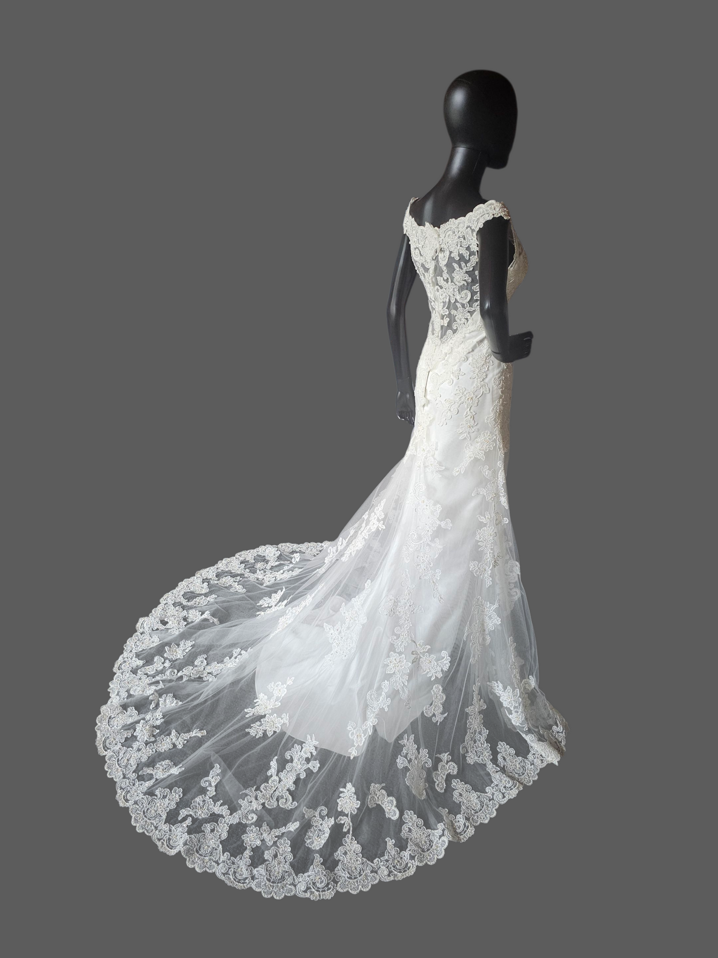 Ivory Lace Fit/Flare Bateau Neckline Wedding Gown - Casablanca