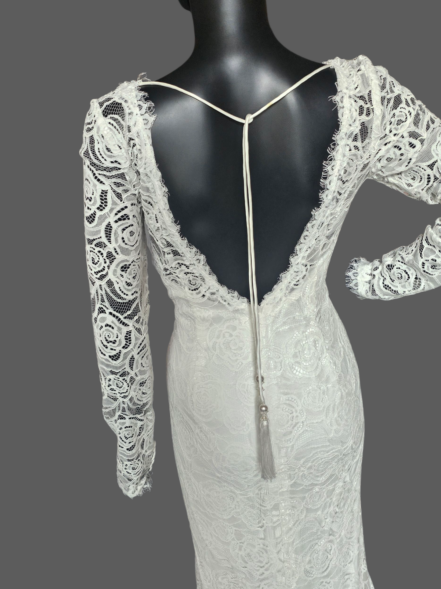 Ivory Long Sleeve Lace Fit/Flare Wedding Gown - DB Bridal