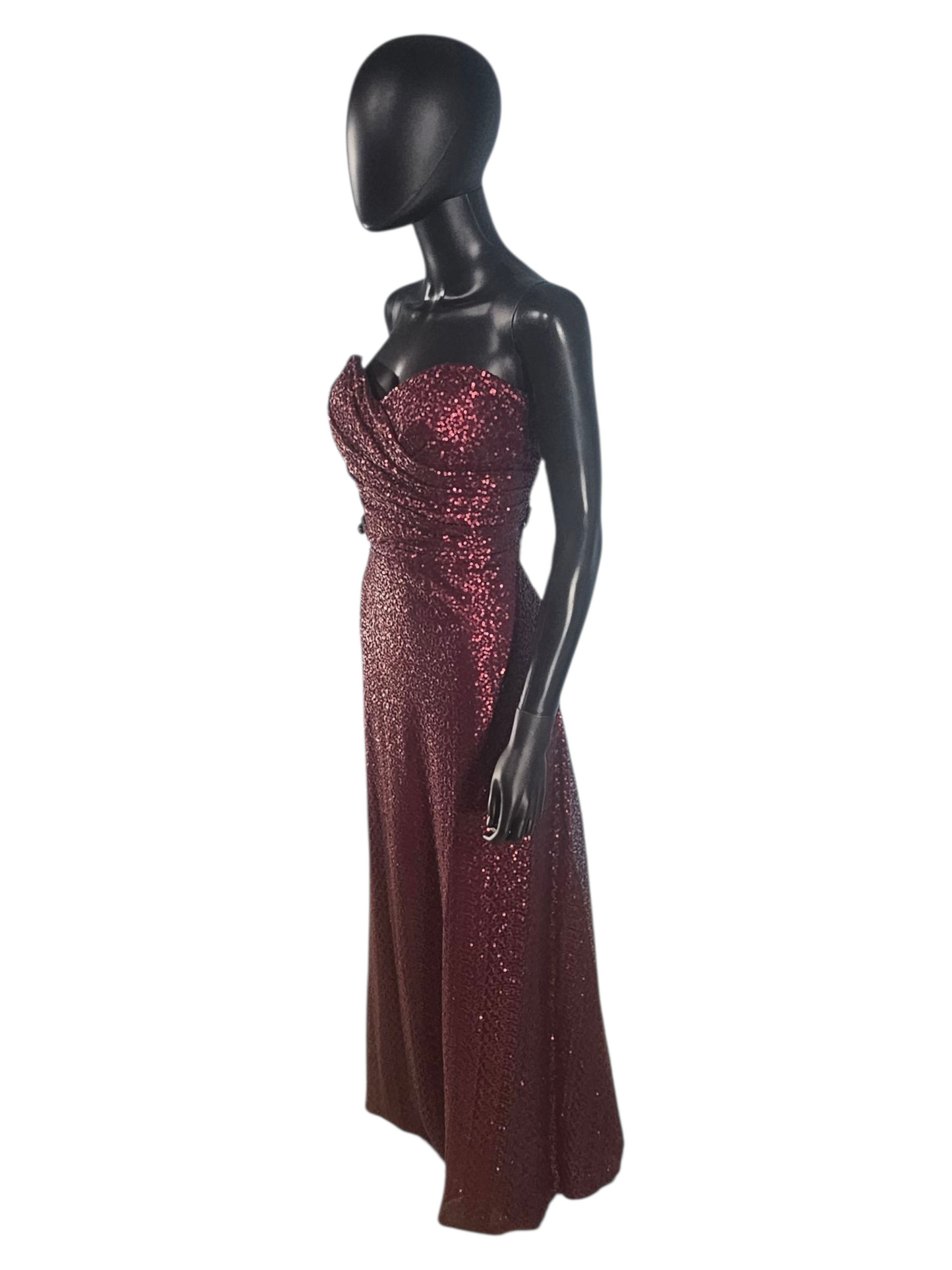 Bordeaux Sequin Halter Full Length Formal Gown - Mori Lee