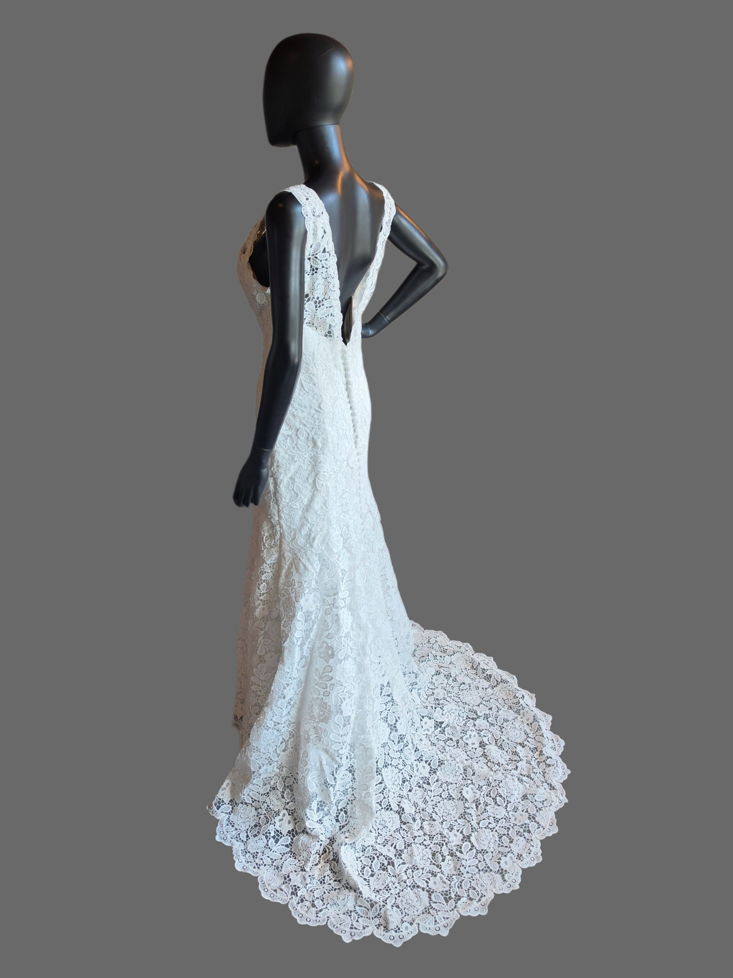 Lace Fit/Flare V-Neck Wedding Gown - Rebecca Ingram