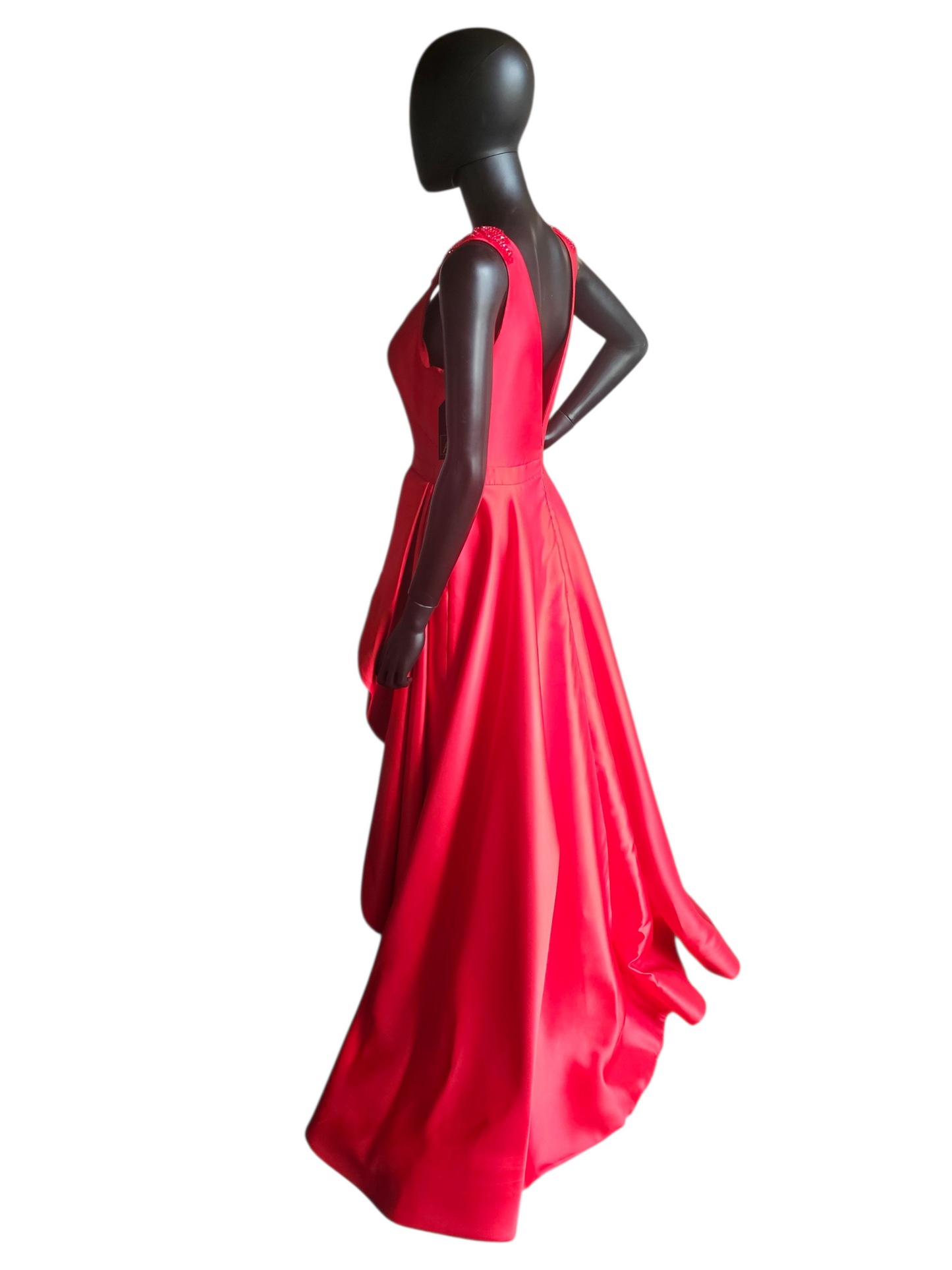 Red Mikado A-Line Plunge V-Neck Formal Dress - Sherri Hill