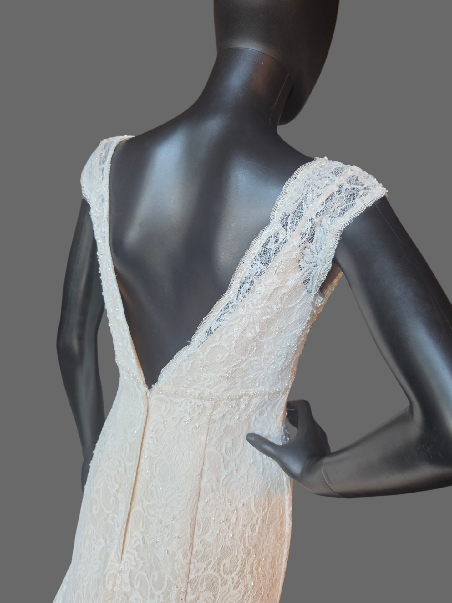 Ivory Lace V-Neck Fit/Flare Wedding Gown - Davids Bridal (NWT)