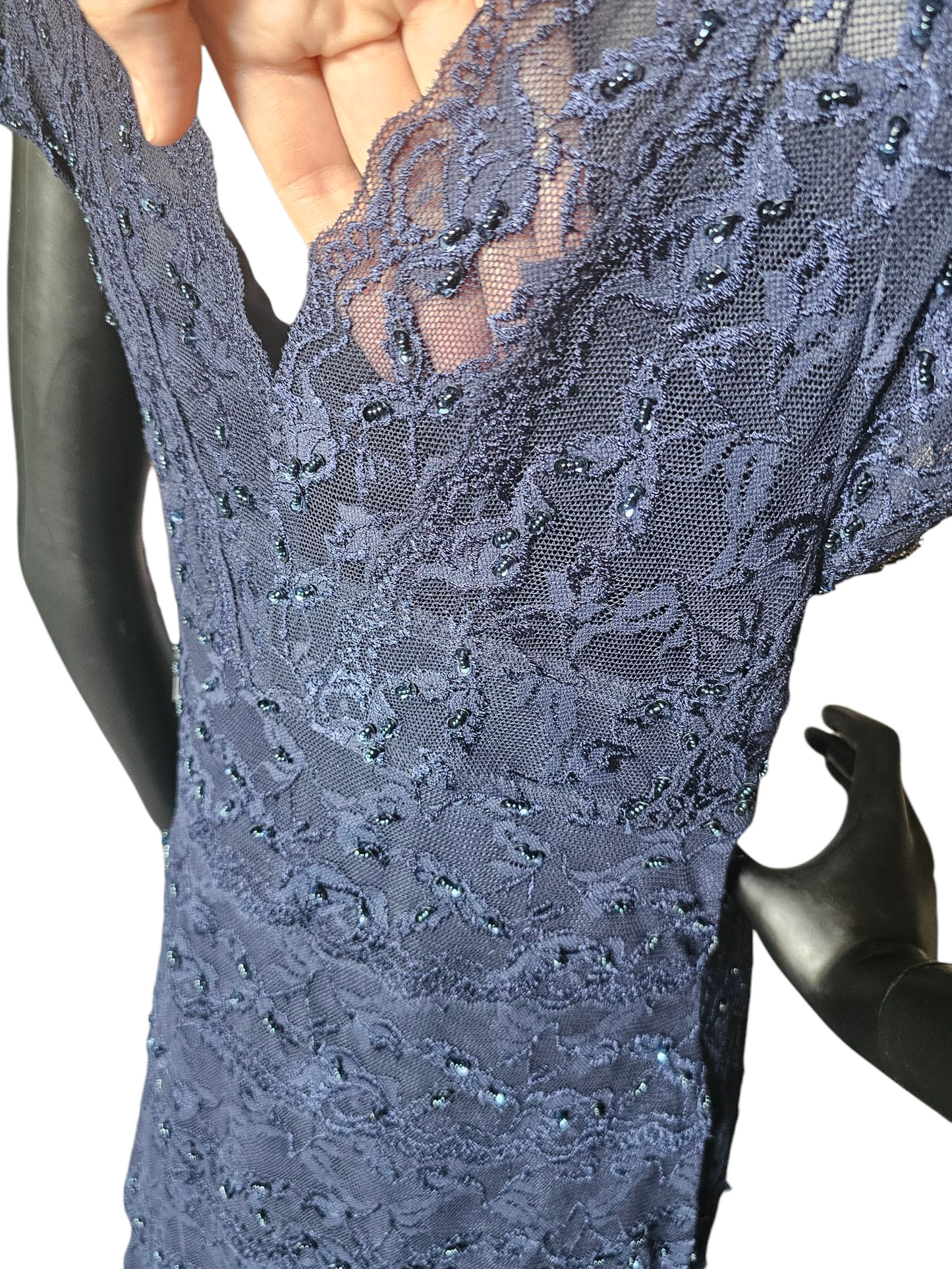 Navy Stretch Lace Cap Sleeve - PETITE
