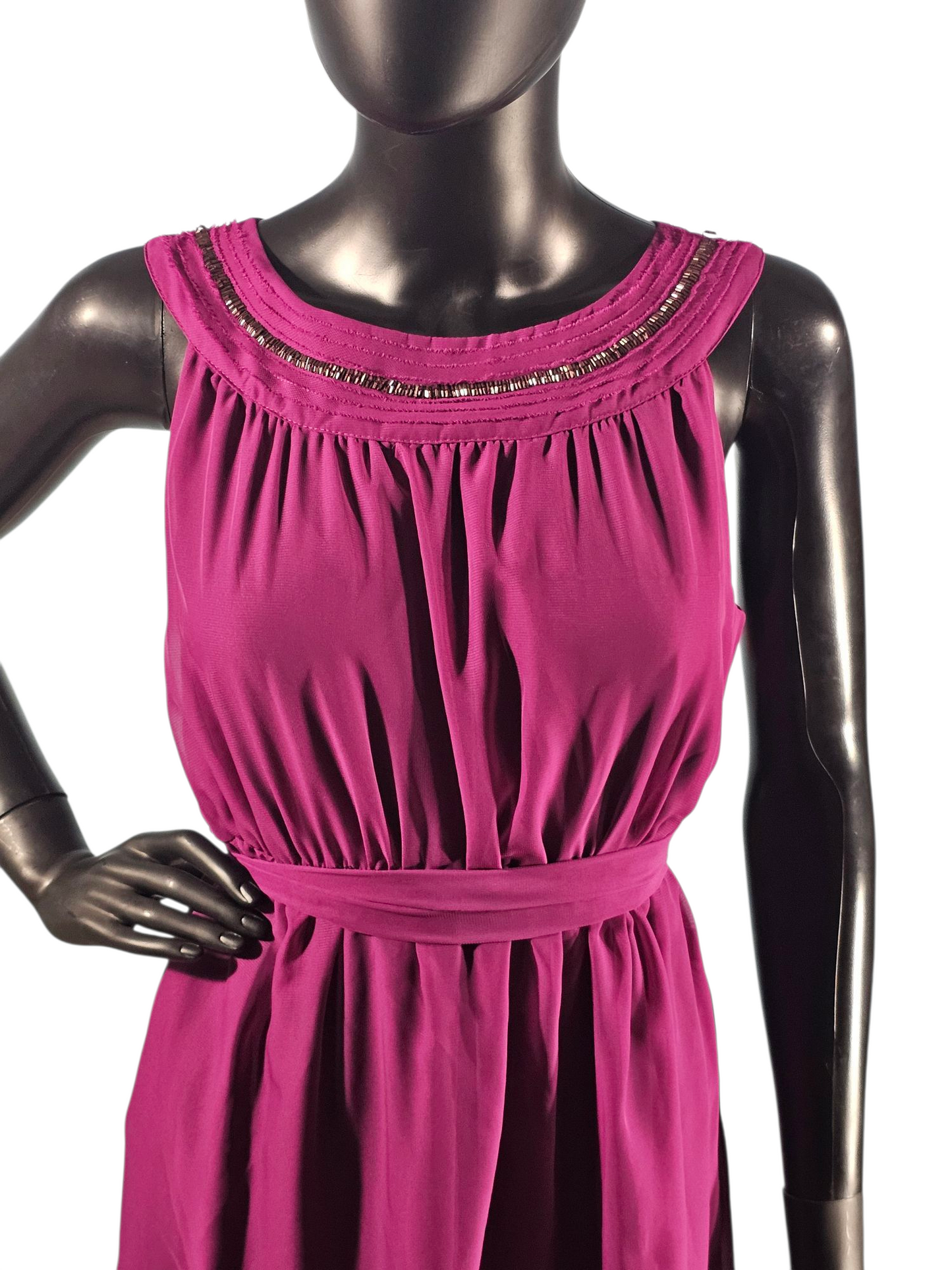 Plum Beaded Yoke Collar Chiffon Maternity Casual Dress - Liz Hanger