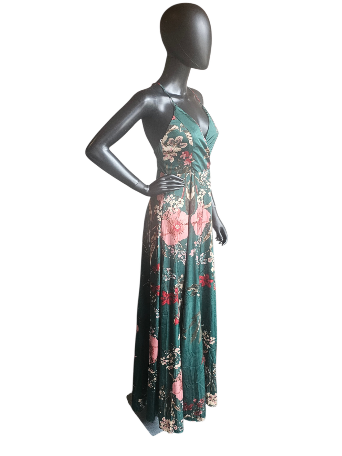 Green Floral Silky A-Line NWT Maxi Dress - Lulus