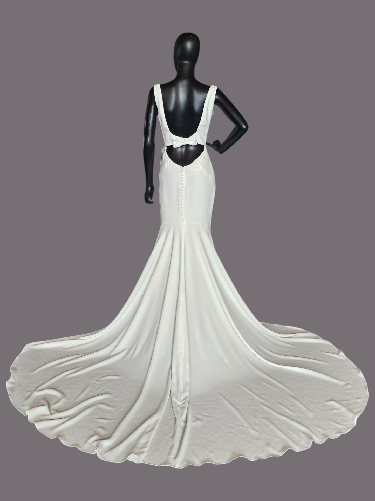 Ivory Crepe Fit/Flare Square Neck Wedding Gown - Mori Lee