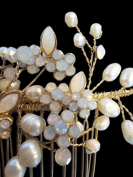 Gold Freshwater Pearl/Moonstone Hair Comb