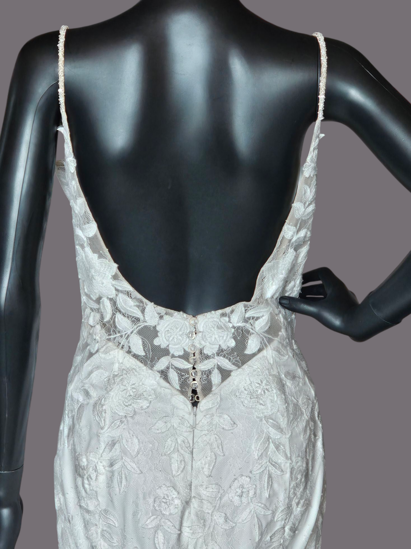 Ivory Lace Illusion Plunge Fitted - Brooklyn Grace