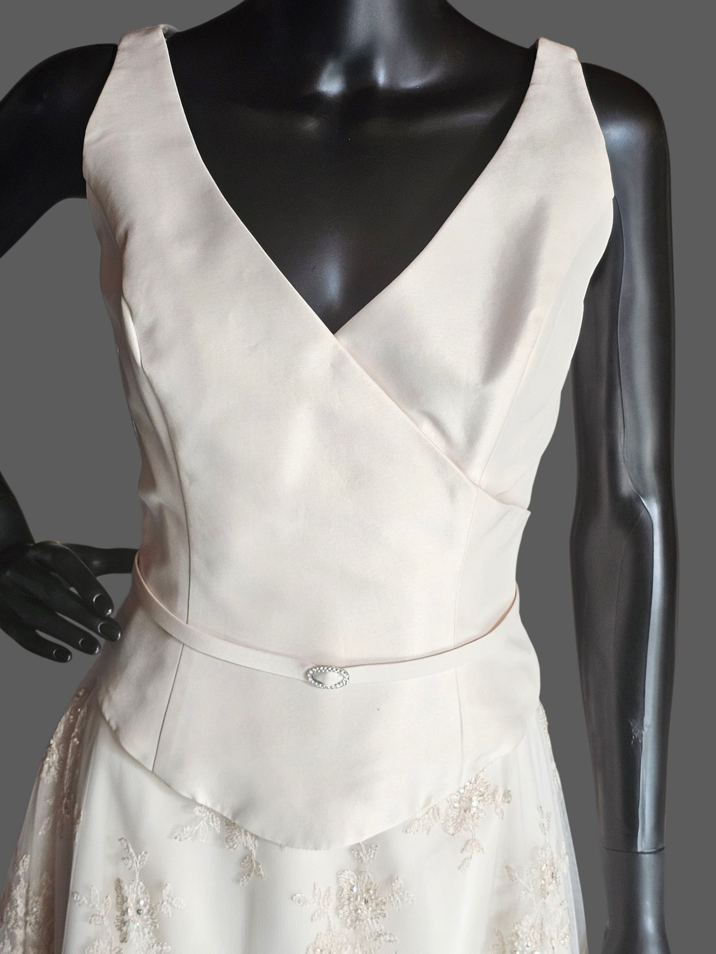 Antique Ivory 2-Piece V-Neck Lace Skirt Wedding Gown - Essence