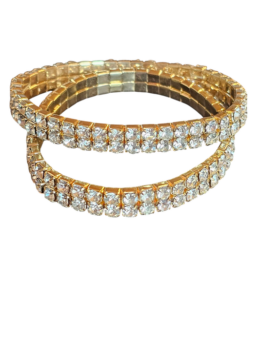 Set of 2 Gold/Crystal Stretch Bracelet