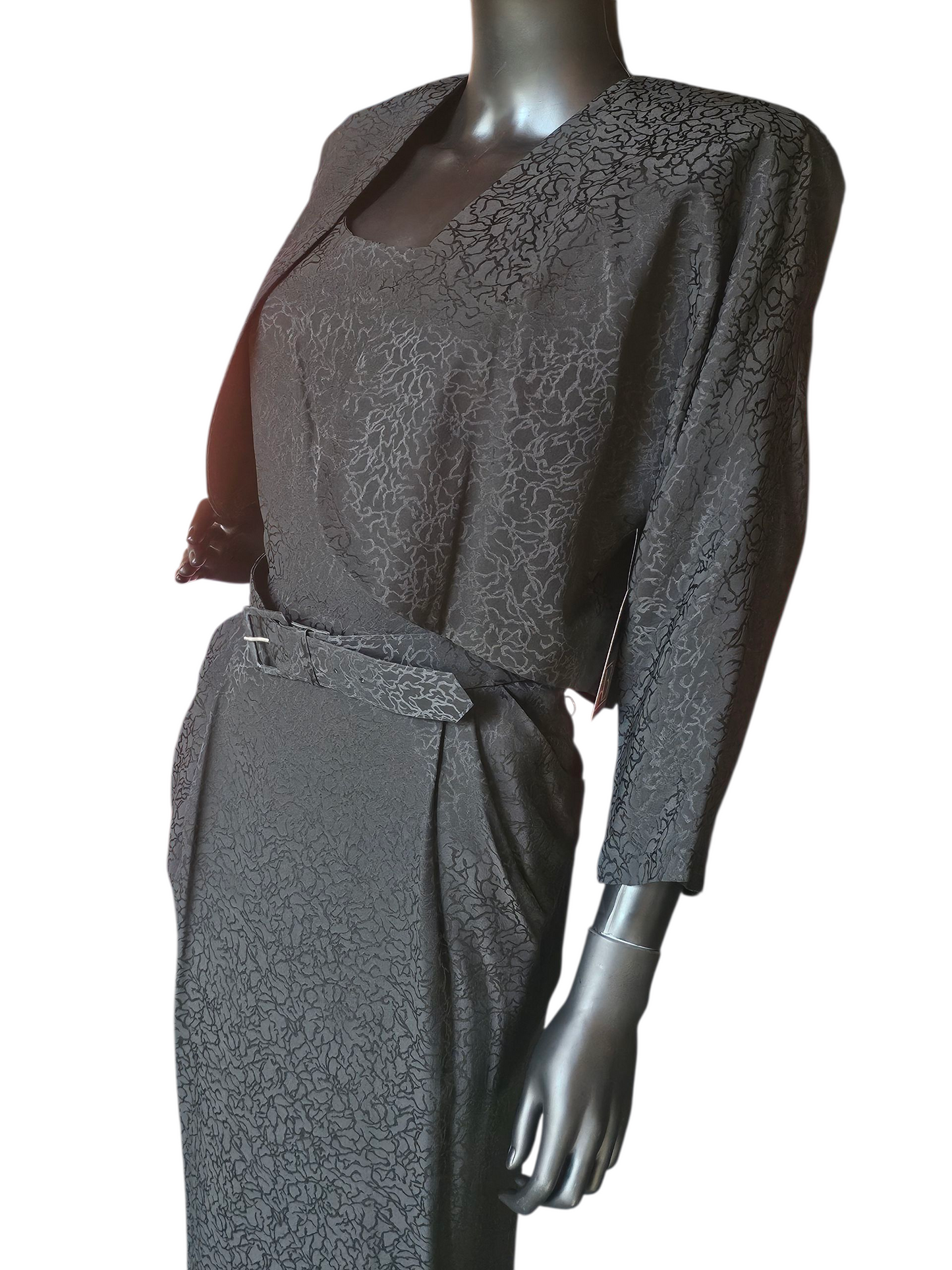 Vintage Black Silk Belted Dress W/Jacket - Liz Claiborne