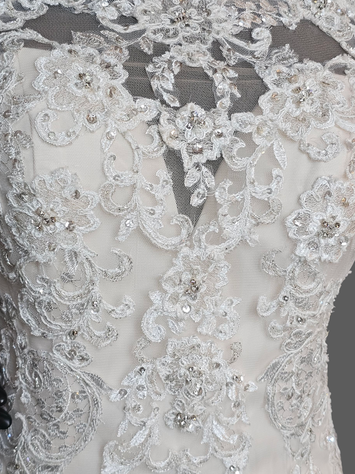 Ivory/Champagne Off Shoulder Fit and Flare Sparkle Illusion Wedding Gown