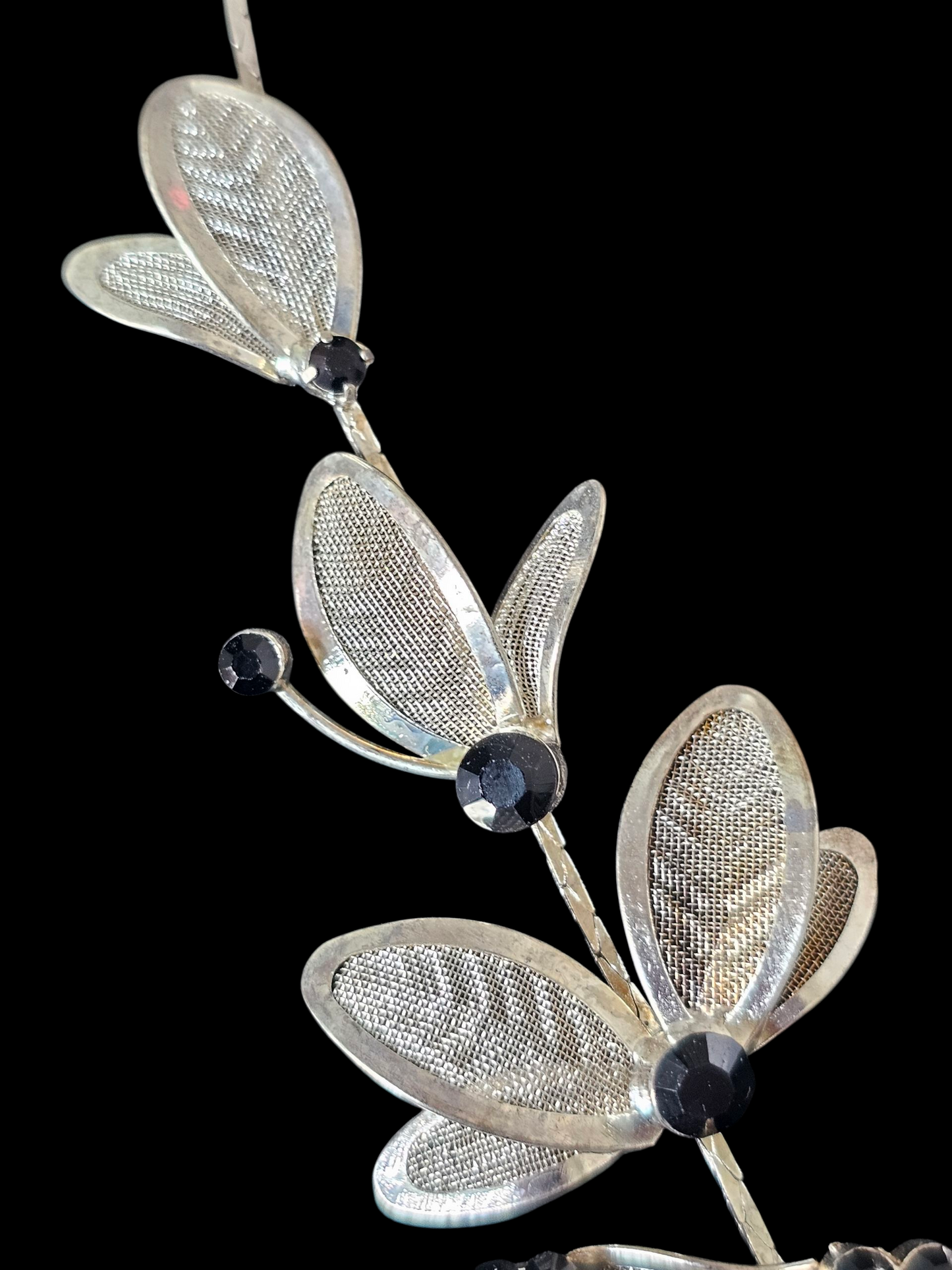 Silver/Black Crystal Mesh Leaf 3-Piece Jewelry Set