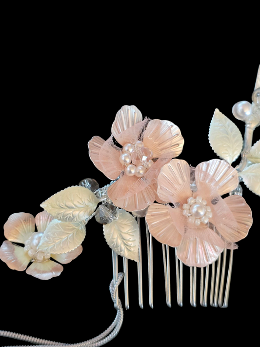 Soft Pink/Ice Green Metal Floral Hair Comb