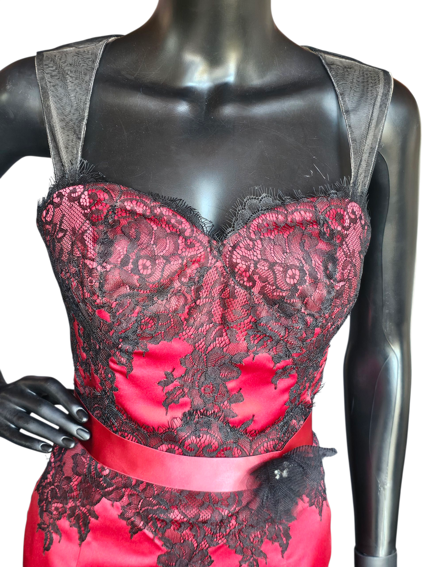 Red Satin/Black Lace Party/Cocktail Dress NWOT - Da Vinci