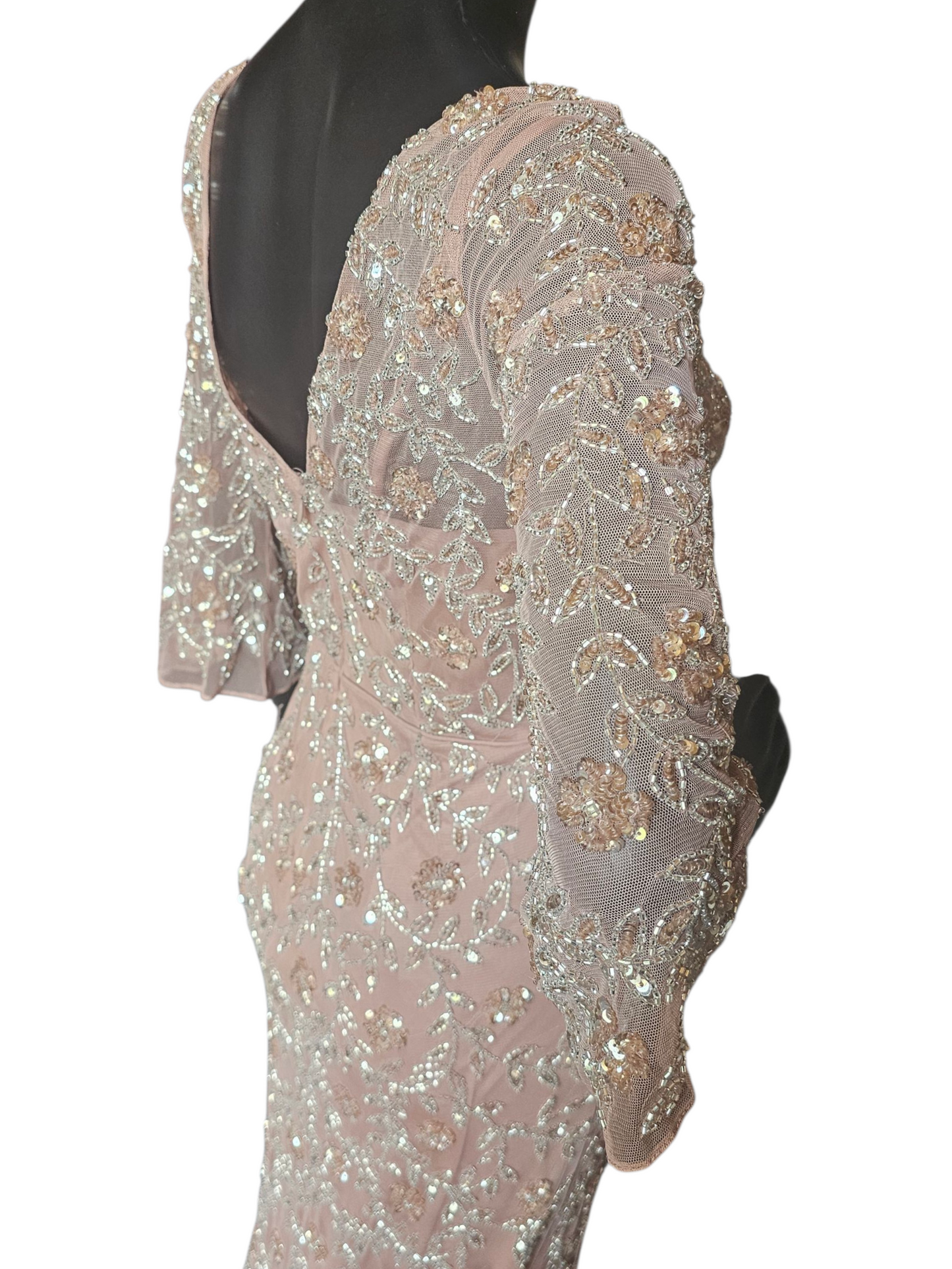 Rose Beaded 3/4 Sleeve Formal Dress - Aiden Mattox NWT