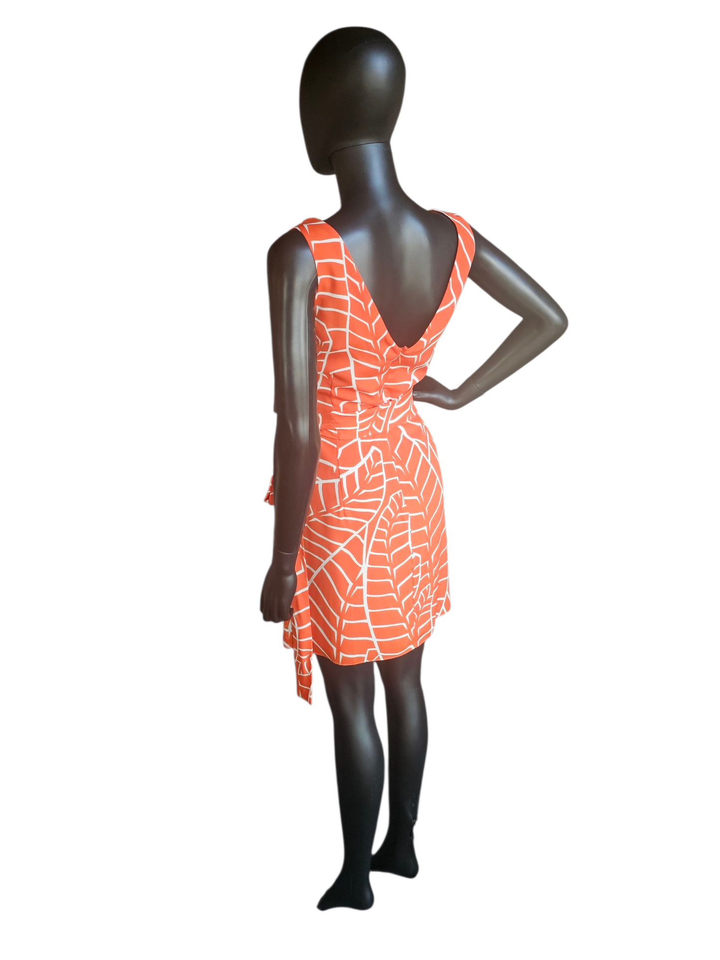 Orange/White Abstract Print Mid Length Dress - Susana Monaco