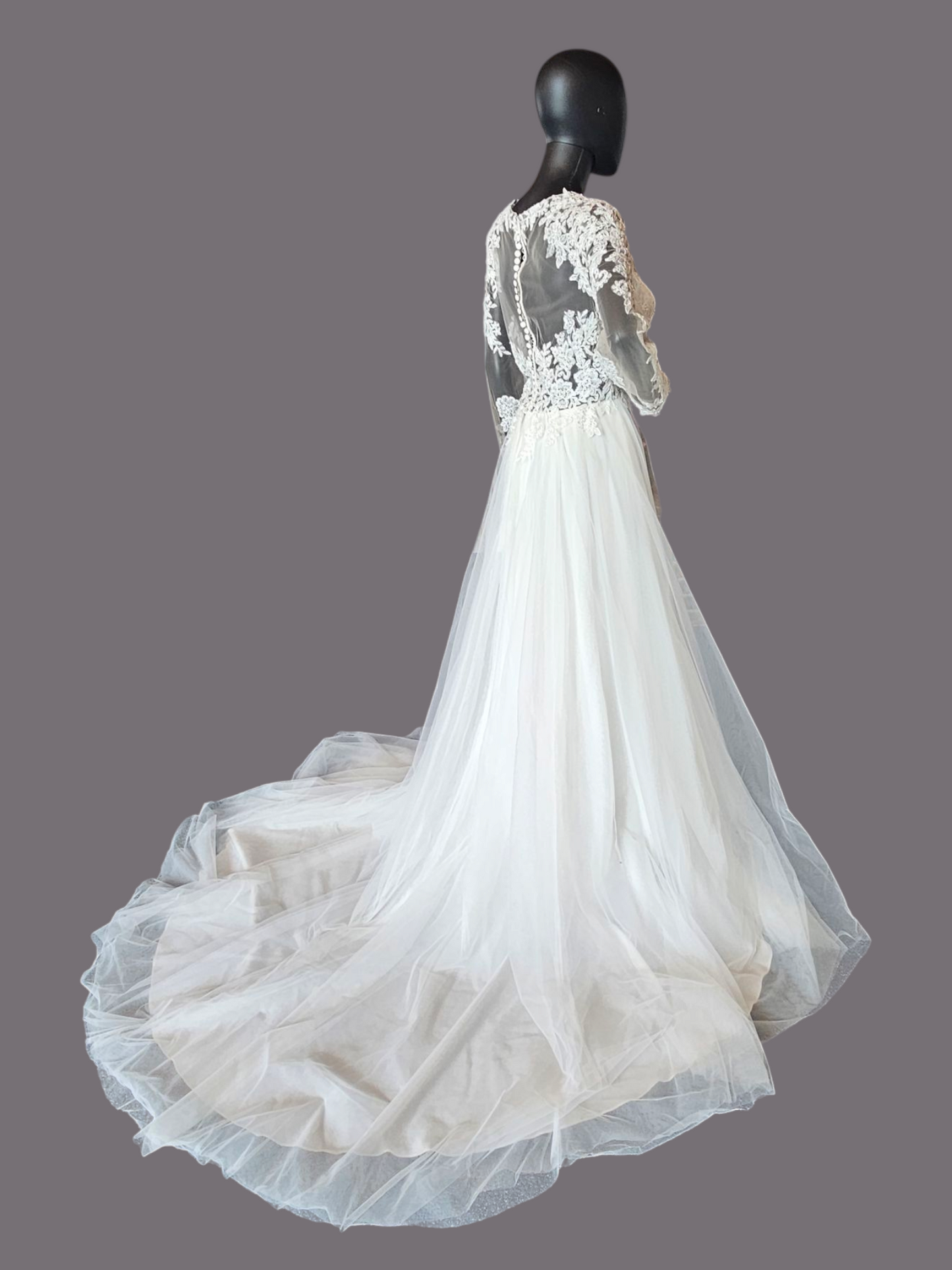 Illusion Bodice Long Sleeve A-Line Wedding Gown  - Evelyn Bridal