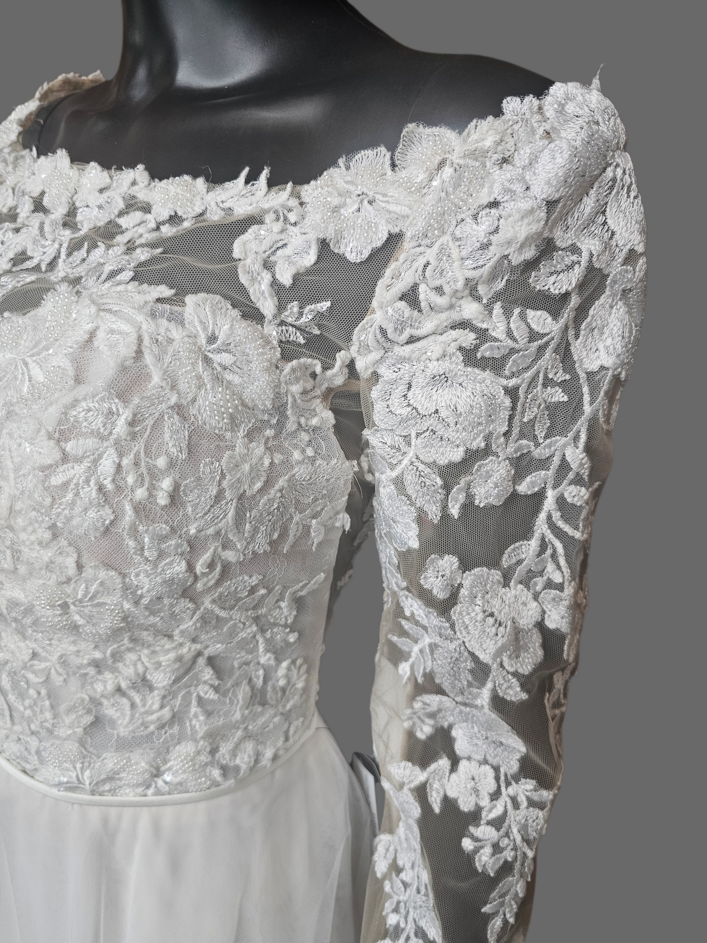 Ivory/Honey Illusion Lace Long Sleeve A-Line Wedding Gown
