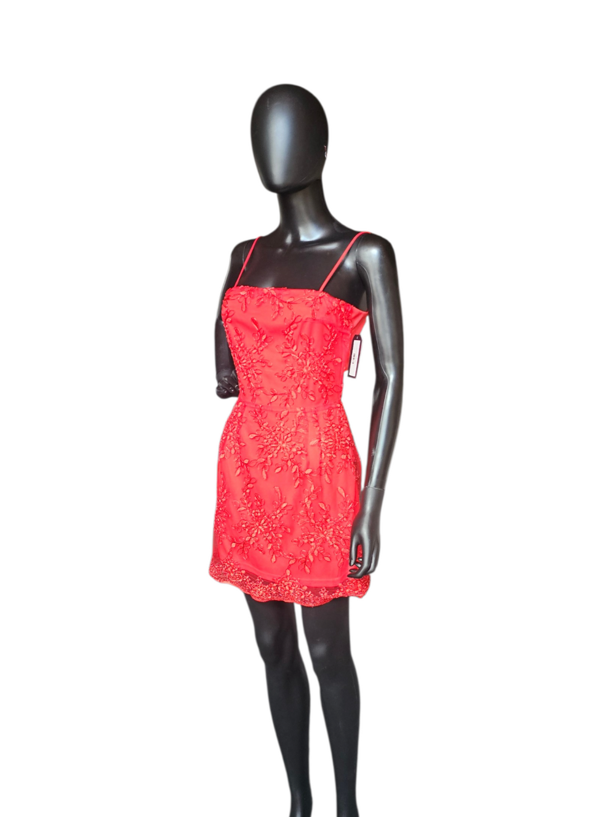 Red Corded Lace Fitted Open Back Homecoming Dress - Lucy in the Sky