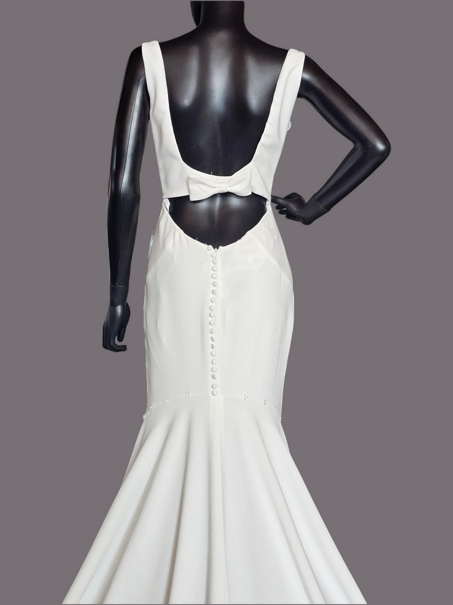 Ivory Crepe Fit/Flare Square Neck Wedding Gown - Mori Lee