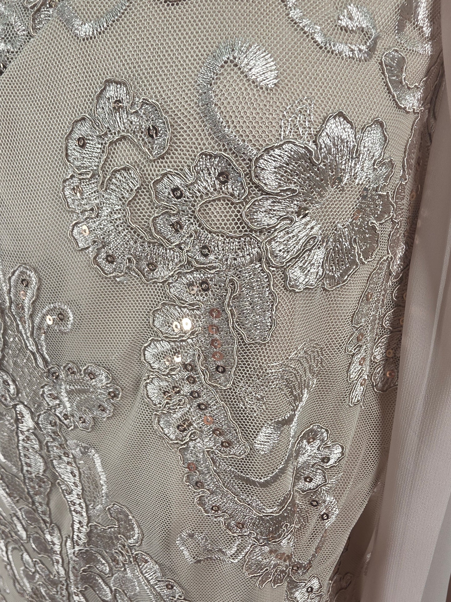 Champagne Knee Length Floral Sequin Design On Lace W/Chiffon Jacket Formal/Moms/Religious Occasion - R&M Richards
