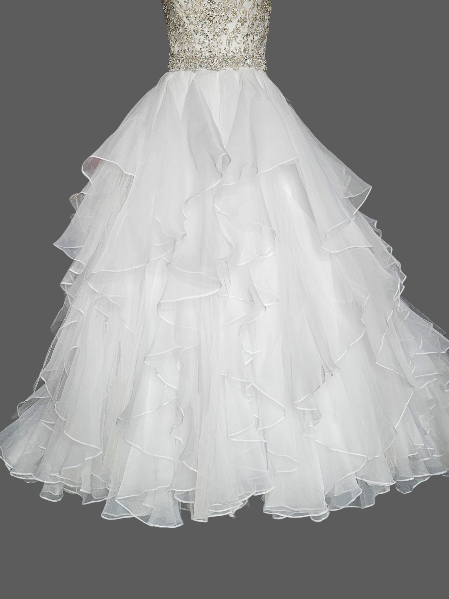 White Strapless Tiered Organza Ballgown Wedding Dress NWOT - Mori Lee
