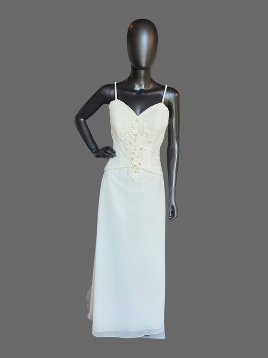 Ivory Sheath Chiffon Floral Embroidered Wedding Dress - Forever Yours