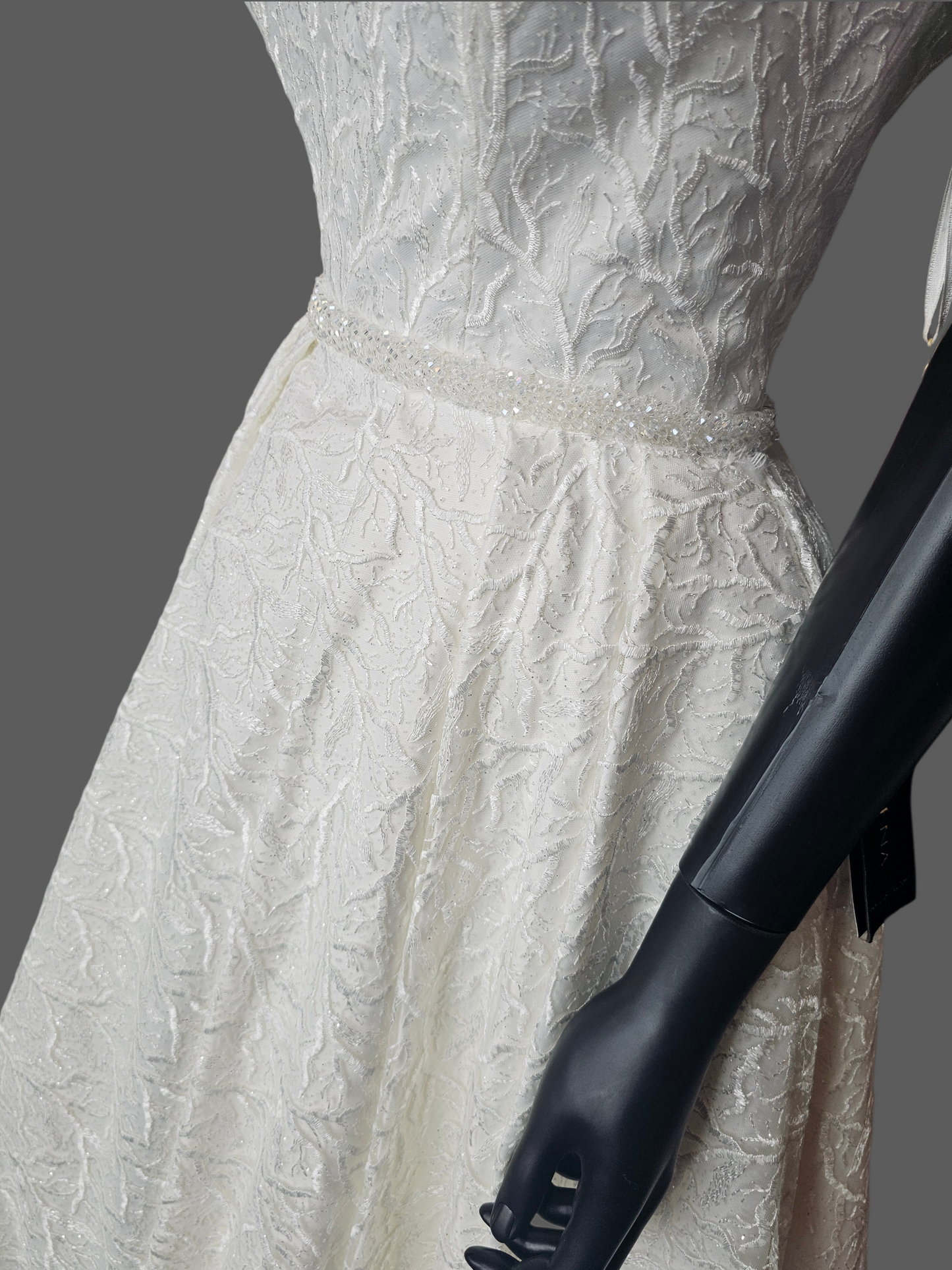 Ivory Sparkle Vine Embroidered Pleated A-Line Wedding Ballgown - Di La Sena - NWT