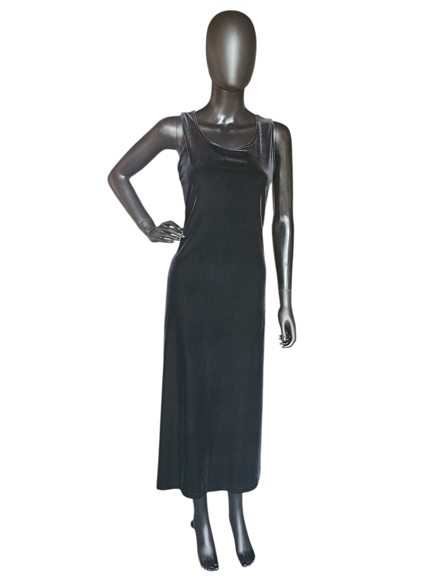 Black Velvet Sheath Sleeveless Mid Dress
